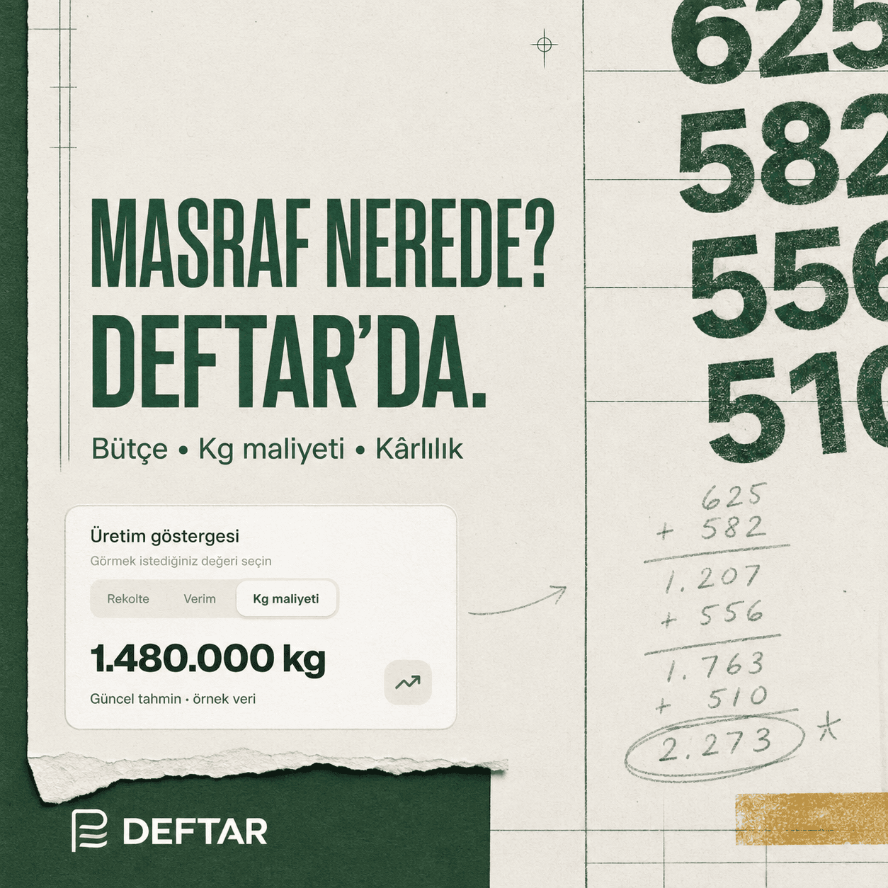 Deftar bütçe, kilogram maliyeti ve kârlılık görünümü